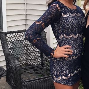 blue and nude lace dress